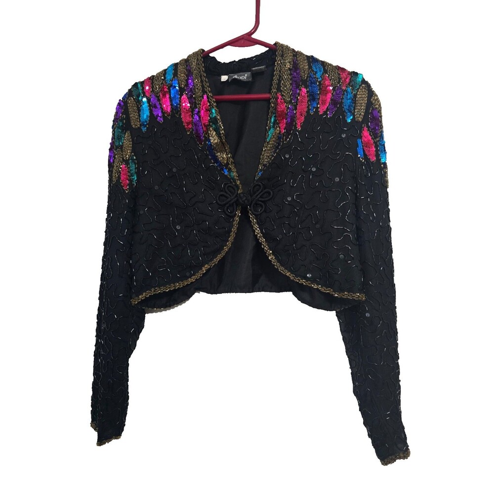 Vintage Modi Beaded Sequin Bolero Jacket 100% Silk Sz M 8-10 Novelty